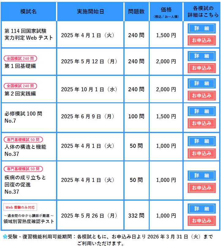 2024年度 Web模試一覧