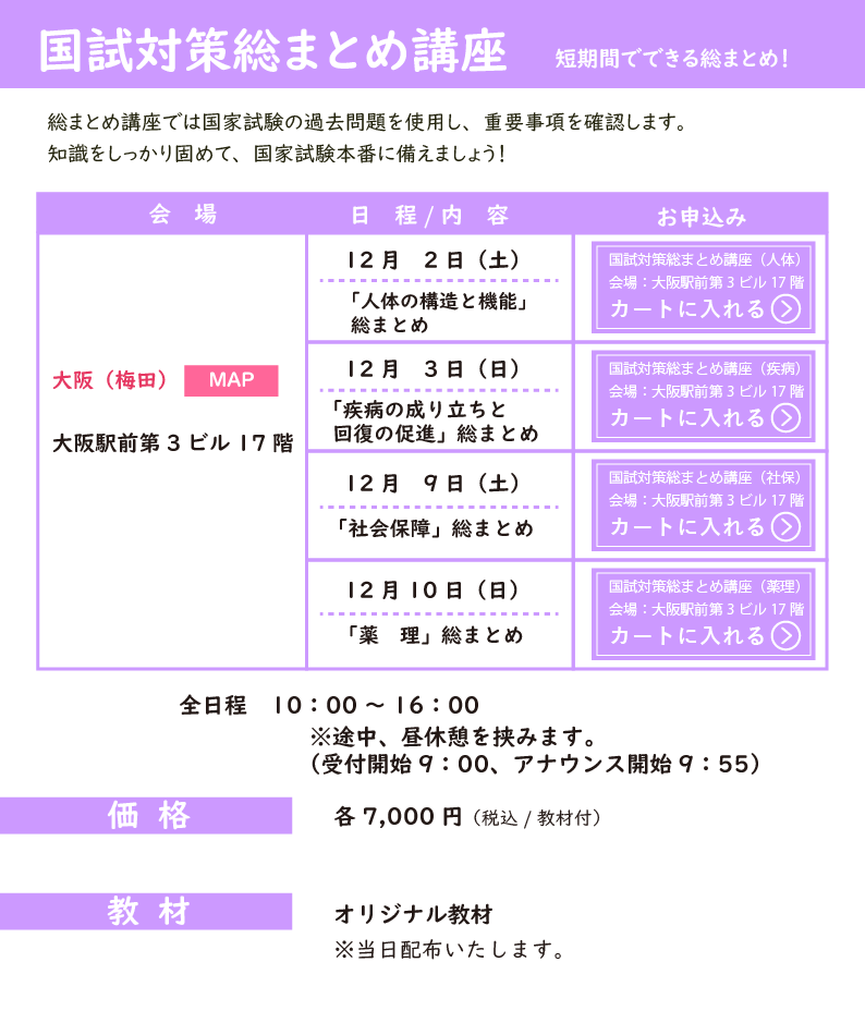 国試対策総まとめ講座_冬期講習_近畿エリア